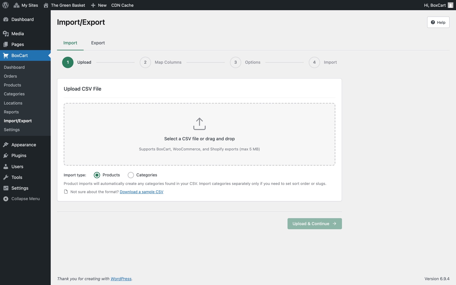 Import & Export Screen