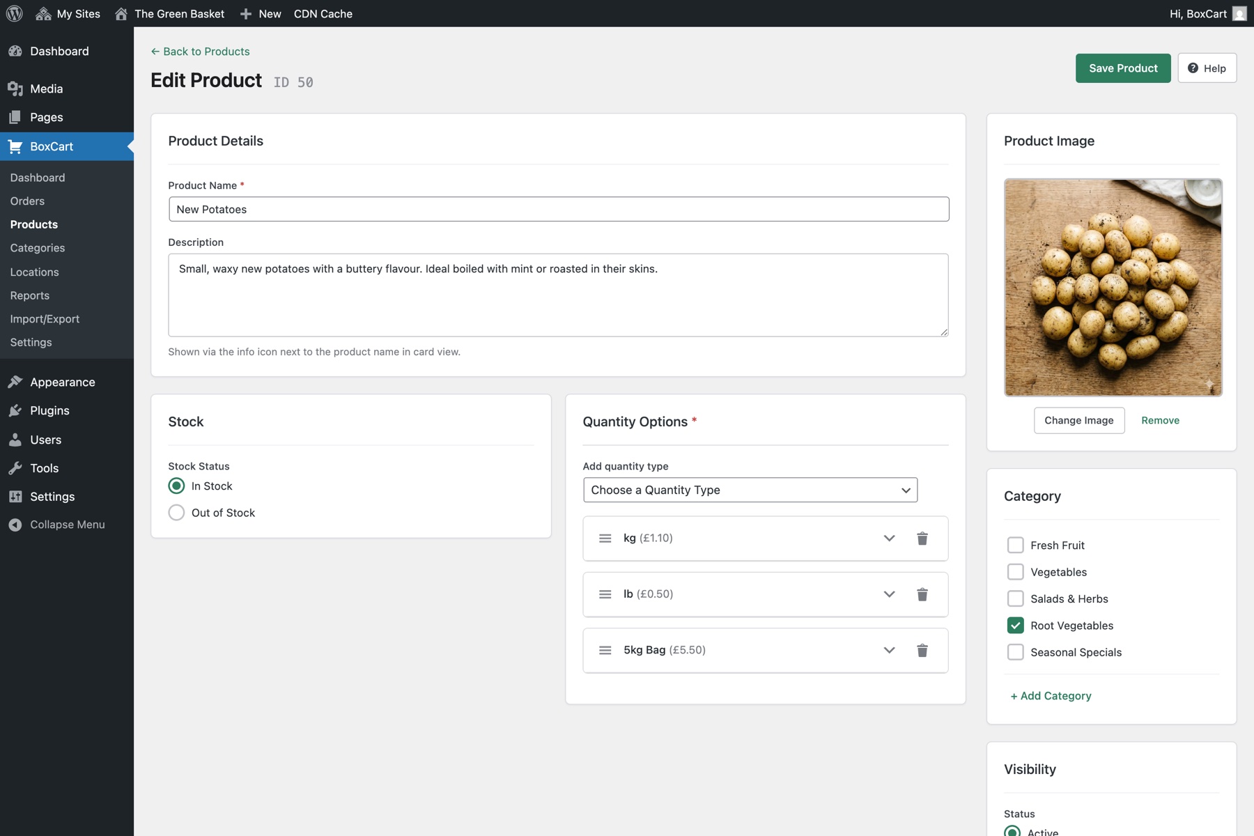 Product Edit Screen