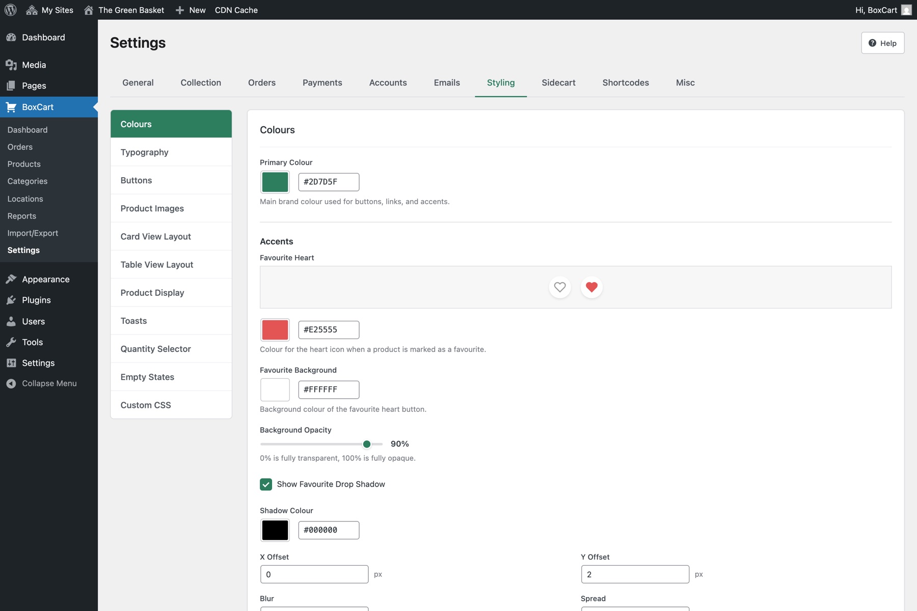 Settings Styling Tab