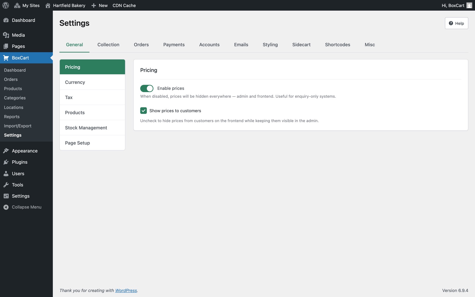 Tax & Pricing Settings